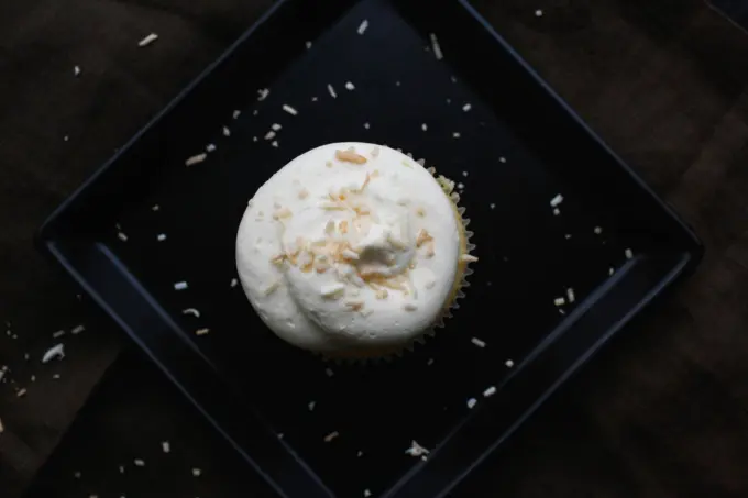 Overhead shot of a cupcake.