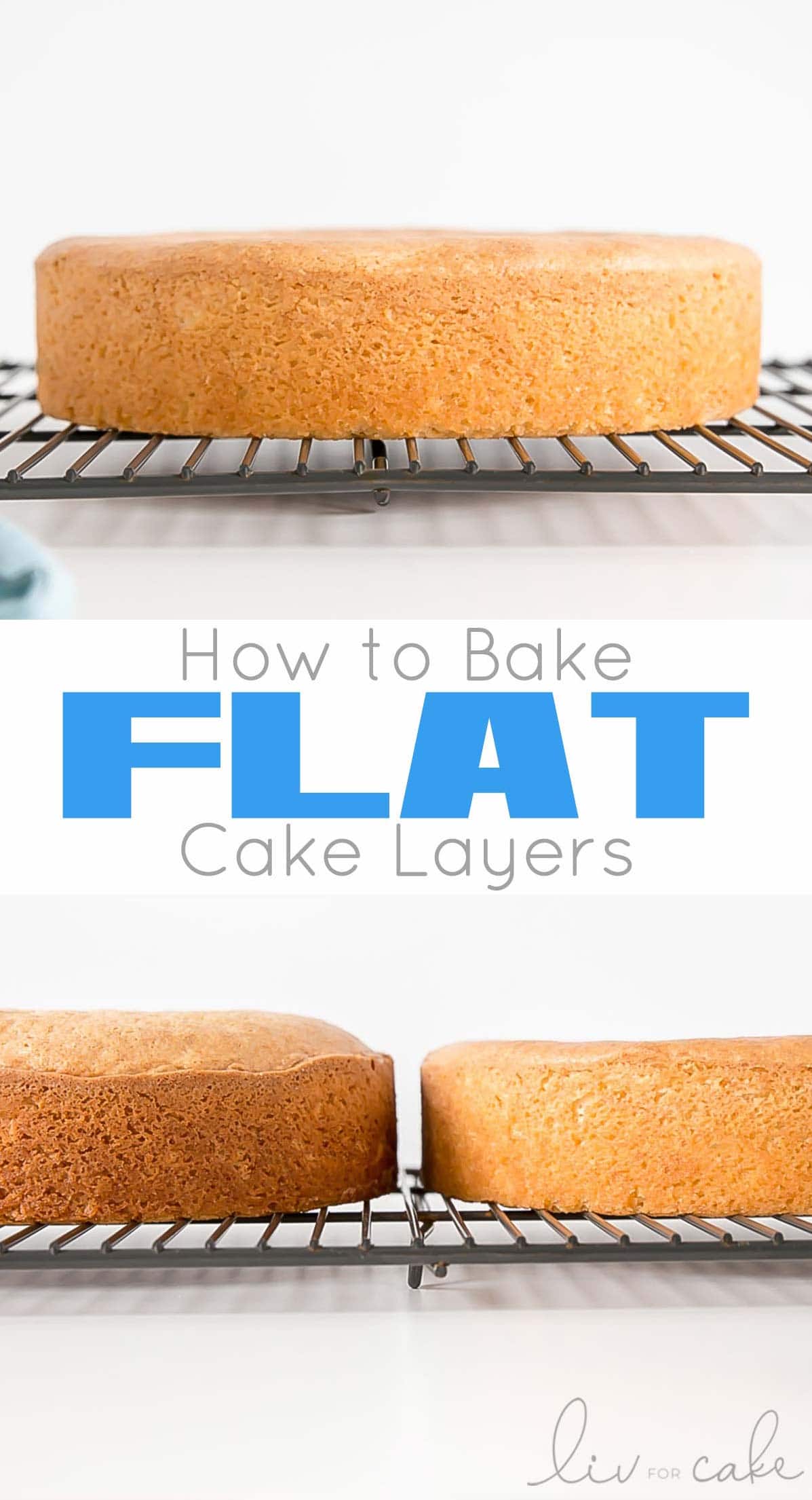 Learn how to bake flat cakes every single time! A simple tutorial on how to make sure your cakes come out nice and flat straight out of the oven. | livforcake.com How to Bake Flat Cakes collage