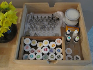 Drawer filled with cake color gels.