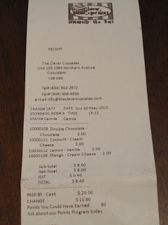 Clever Cupcakes receipt.