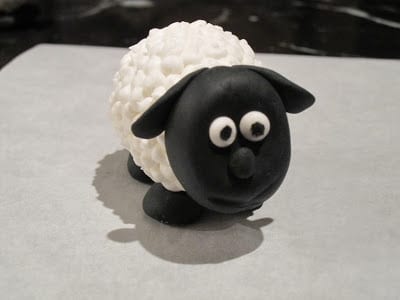 A close up of a fondant sheep.