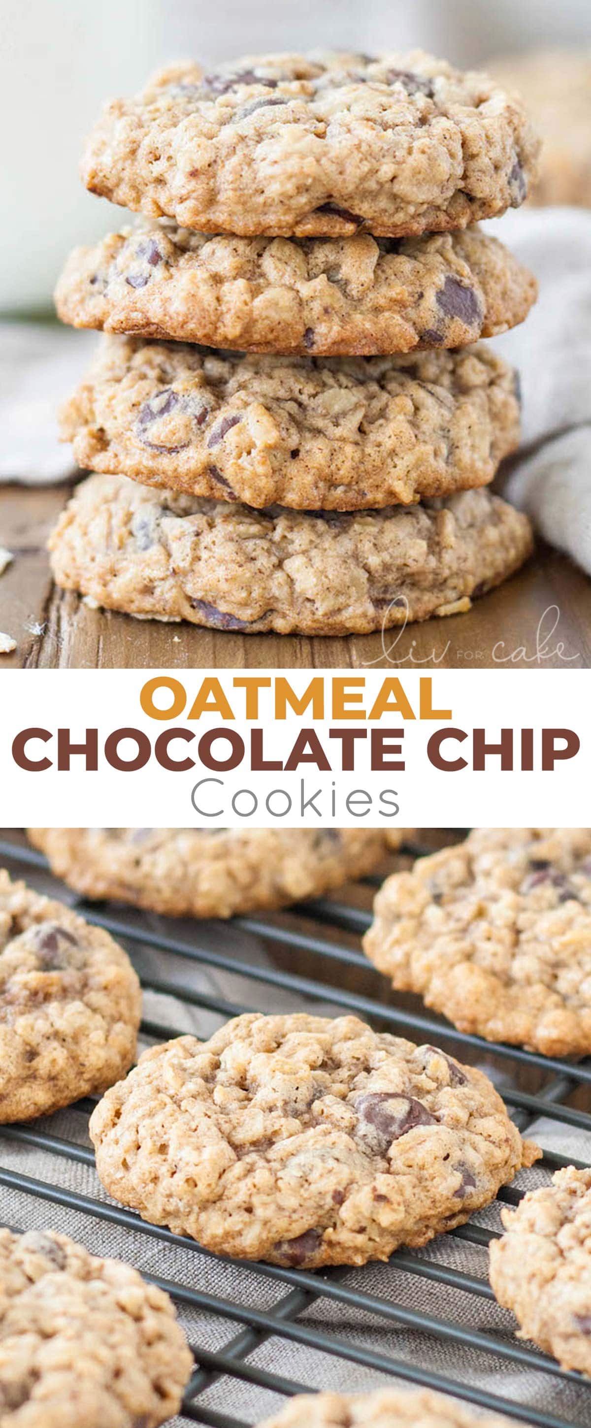 The only oatmeal cookie recipe you will ever need! Soft and chewy oatmeal chocolate chip cookies loaded with oats and chocolate chips! | livforcake.com Oatmeal Chocolate Chip Cookie photo collage