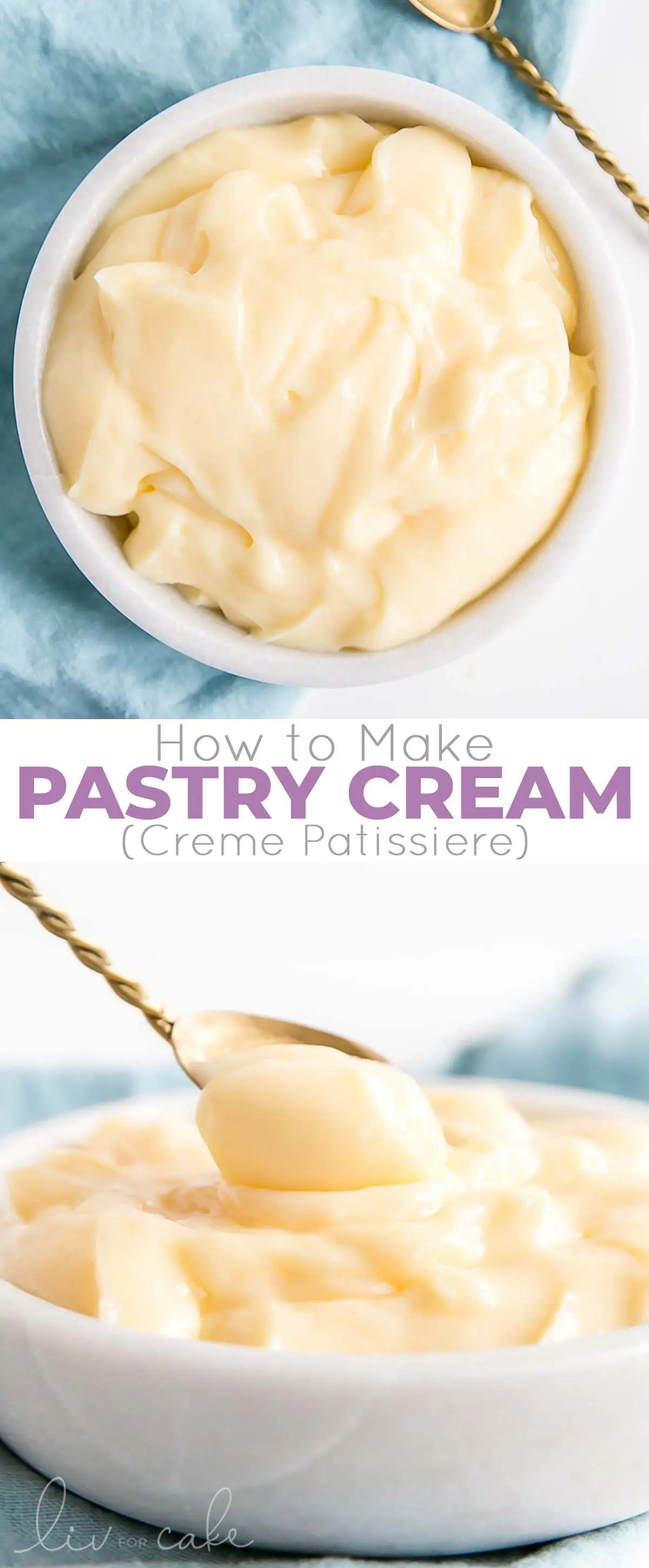 This easy Pastry Cream (Creme Patissiere) recipe is simple and delicious. A rich and creamy vanilla custard you can use in a variety of decadent desserts. | livforcake.com Pastry Cream (Creme Patissiere) photo collage