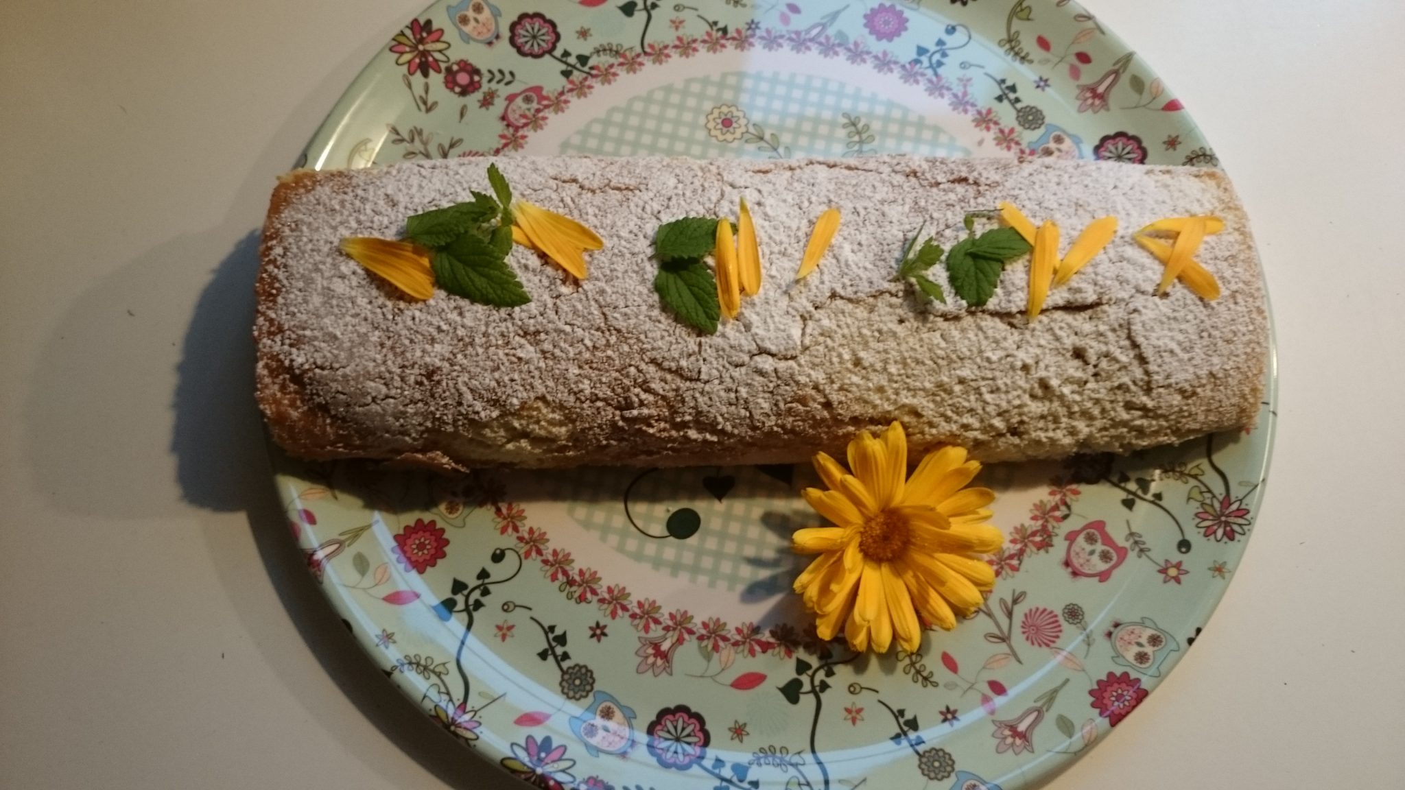 Roll cake with berries.