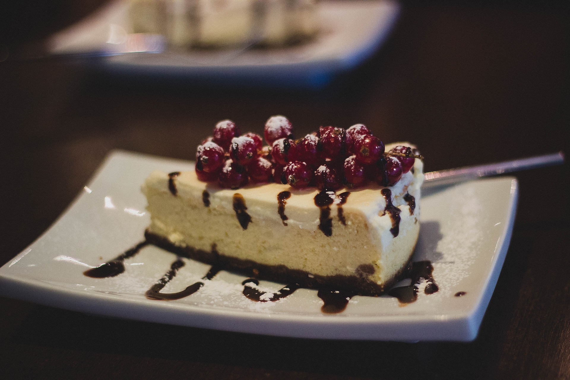 Cheesecake with raspberries or other berries.